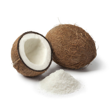 Coconuts with white shredded coconut meat