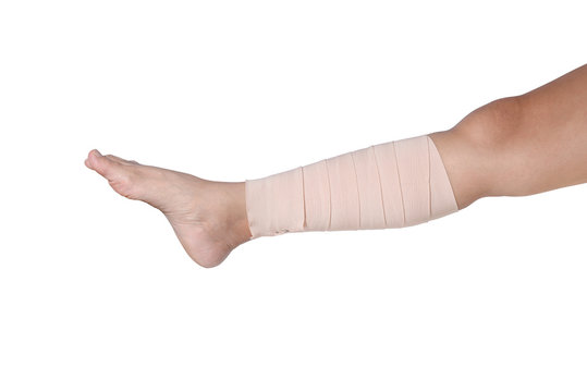 Medicine bandage on human leg isolated