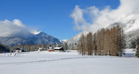 Winter Landscape with village on Sonnenplateau in Tyrol, Austria
