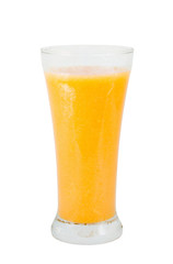 orange and mango juice  in a glass on white background