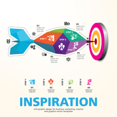 Darts Hitting a Target Bullseye, Business Concept, Targeting concept design on dark background, info graphic vector used for workflow layout, diagram,banner, number options, graphic or web design. 