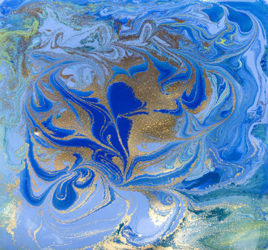 Blue and golden liquid texture
