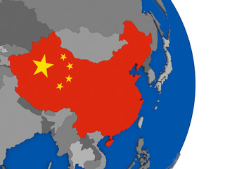 China on globe with flag