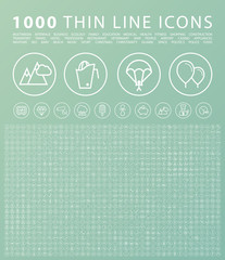 Set of 1000 Isolated Minimal Modern Simple Elegant White Icons on Circular Buttons. Vector Elements on Green Background.