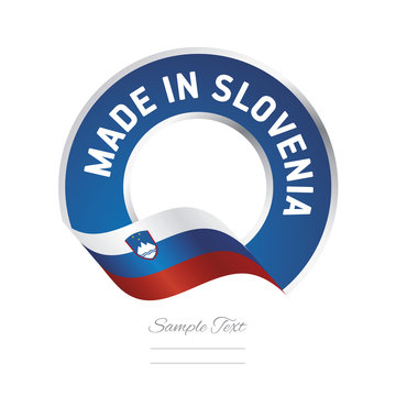 Made in Slovenia flag blue color label button banner