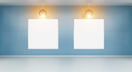 Two white blanks canvas on a wall 3D rendering