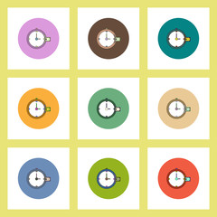 flat icons set of time is money concept on colorful circles