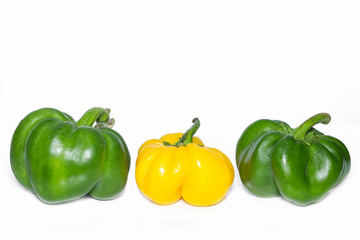 Colored bell peppers on a white background. paprika