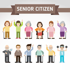 Set of old people. Senior man and woman activities. Senior citizen. Inspire to drive your business project. Vector illustration. 