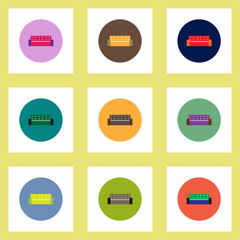 Fototapeta na wymiar Collection of stylish vector icons in colorful circles sofa