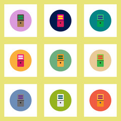 Collection of stylish vector icons in colorful circles cupboard