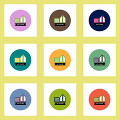 Collection of stylish vector icons in colorful circles building art gallery