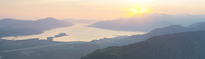 Obraz premium sunset over the Boka Kotor in Montenegro, the view from the moun
