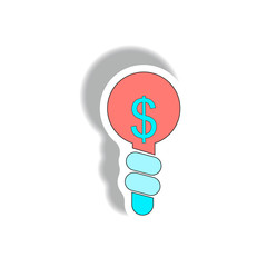 Business idea Vector illustration in paper sticker style of Light Bulb with dollar sign