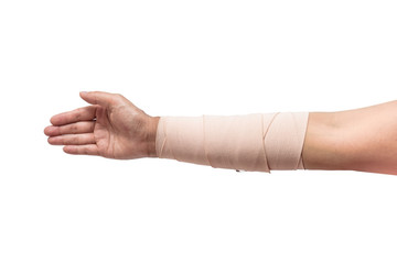 Medicine bandage on human arm isolated