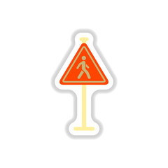 Vector illustration in paper sticker style Man walking road sign