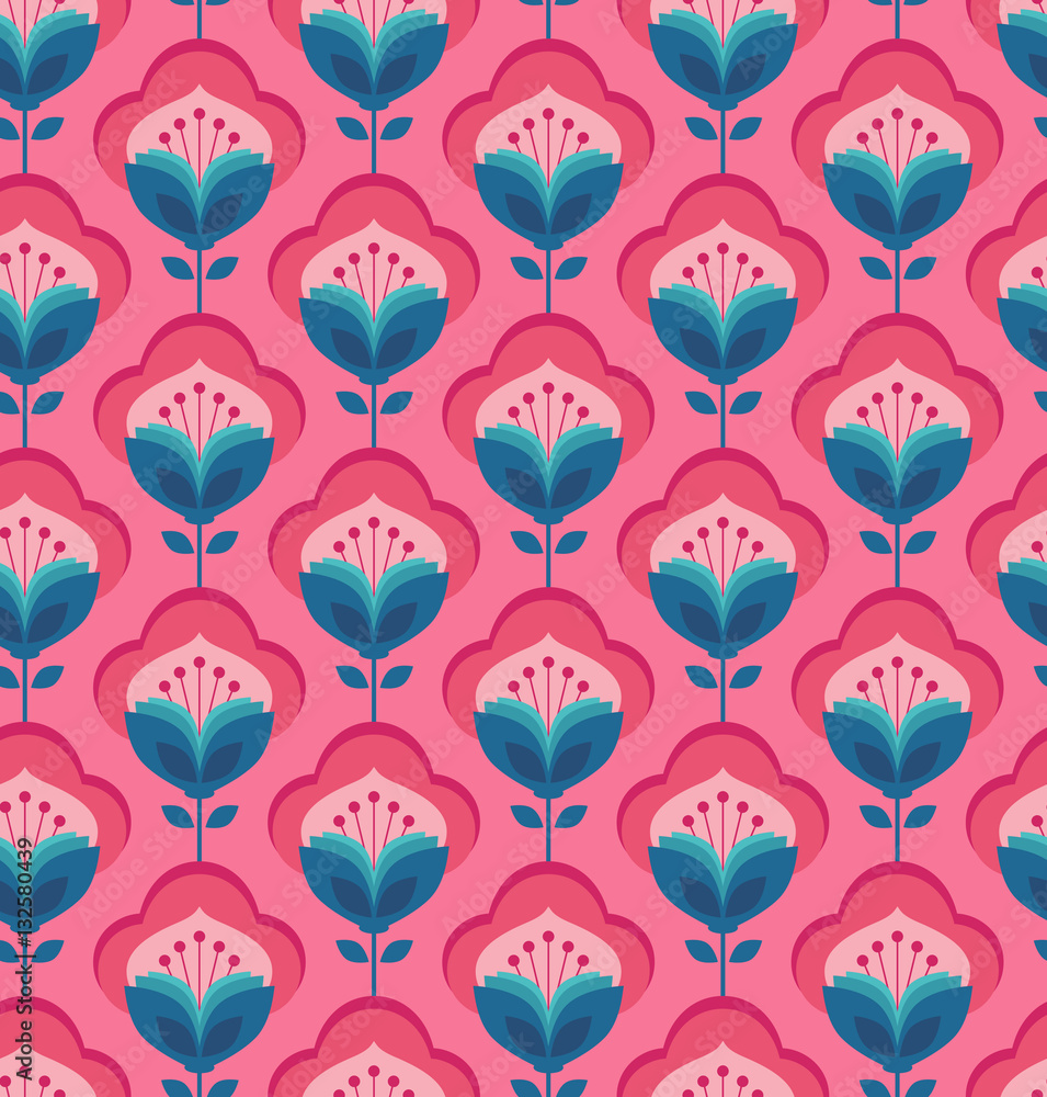 Poster seamless geometric retro pattern with flowers