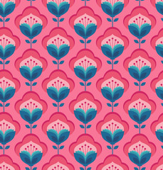 seamless geometric retro pattern with flowers