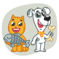Cat Holding Fish Dog Holding Bone