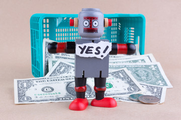 YES word with standing robot
