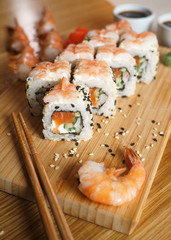sushi roll with shrimp and salmon inside