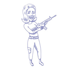 Obraz premium Happy woman with assault rifle