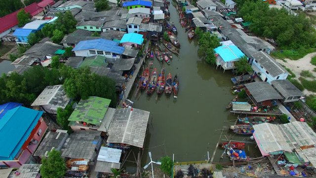 aerial view of fishery village in bangpoo district samut prakarn thailnad