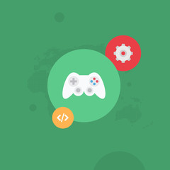 Gear and Gamepad Global Programming Flat Vector Illustration