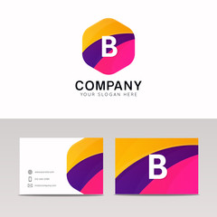Abstract flat hexagon shape B logo letter iconic sign vector des