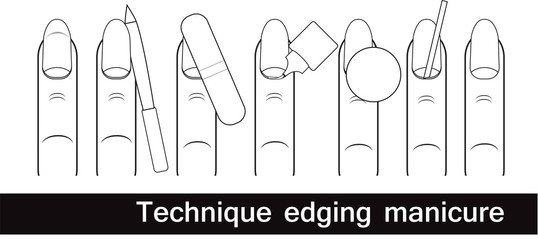 technique not edging manicure . European manicure. Walkthrough. Black and white