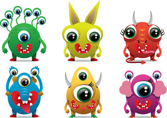 Cute sweet monster color character funny design element