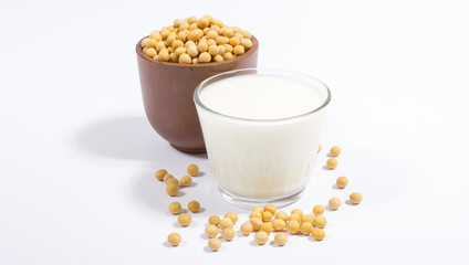 Glass of soy milk isolated on white background.