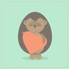 Hedgehog holding a heart. Plush toy hedgehog with heart. Gift. Postcard on Valentine's Day, birthday, Mother's Day. Vector cartoon
