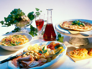 Buffet table of Italian meals