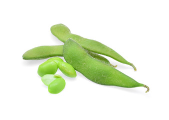 green soybeans on white background