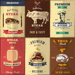 Vintage Steak House Posters Set