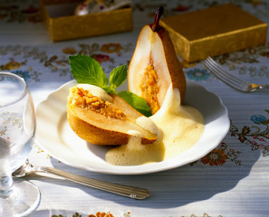 Pear and zabaglione sauce