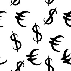 Black dollar and euro money same sizes. Seamless pattern. Vector illustration