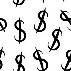 Black dollar money same sizes. Seamless pattern. Vector illustration