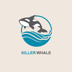 symbol of killer whale and sea wave