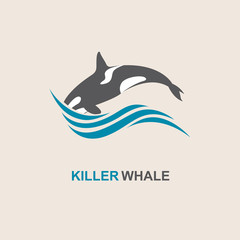 symbol of killer whale and sea wave