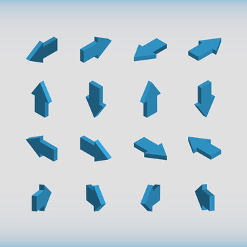 Set of isometric arrows blue.