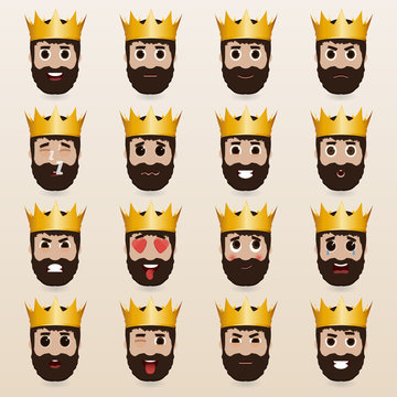 Set of cute king emoticons.