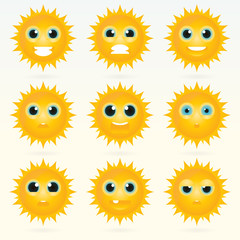 Set of cute sun emoticons.