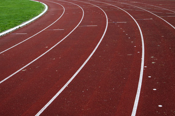 Abstract photo of  white stripes of a running track of 400 meter