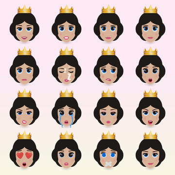 Set of cute queen emoticons.