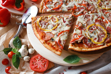 Supreme Pizza lifted slice