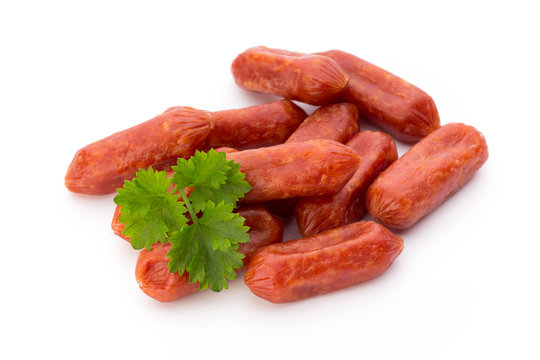 Peperoni or salami, parsley sausage. Isolated on white backgroun