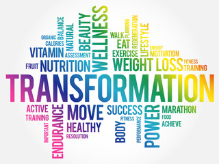 TRANSFORMATION word cloud, fitness, sport, health concept