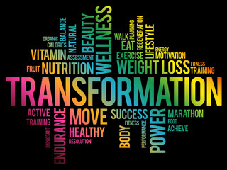 TRANSFORMATION word cloud, fitness, sport, health concept